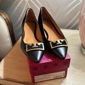 Tory Burch Black Heels with Gold Accent